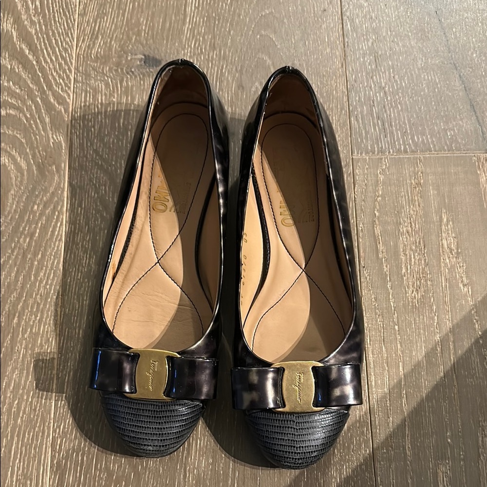 Salvatore Ferragamo Black Flats with Bow Detail